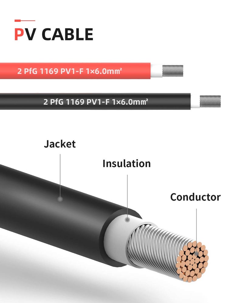 BougeRV 30 Feet 10AWG Solar Extension Cable with Female and Male Connector with Extra Pair of Connectors Solar Panel Adaptor Kit Tool (30FT Red + 30FT Black) - Image 3